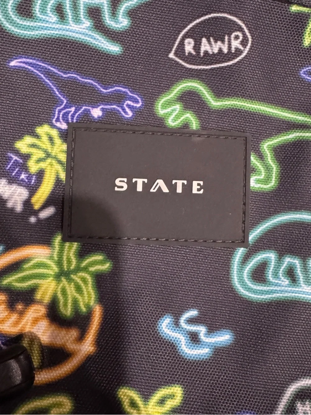 State Kids Mini Neon Dino Print Backpack - Black/Green/Blue